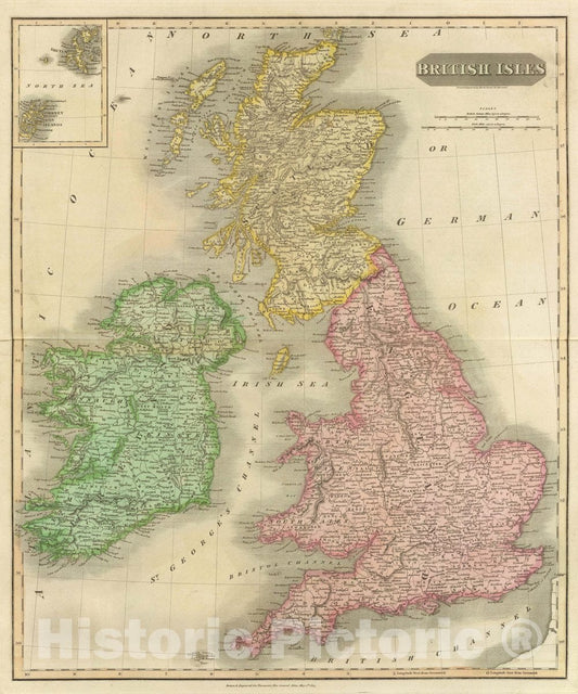 Historic Map : British Isles. Drawn & Engraved by Hewitt, Broad Str, Bloomsby. Drawn & Engraved for Thomson's New General Atlas, May 1st, 1815, 1815 Atlas - Vintage Wall Art