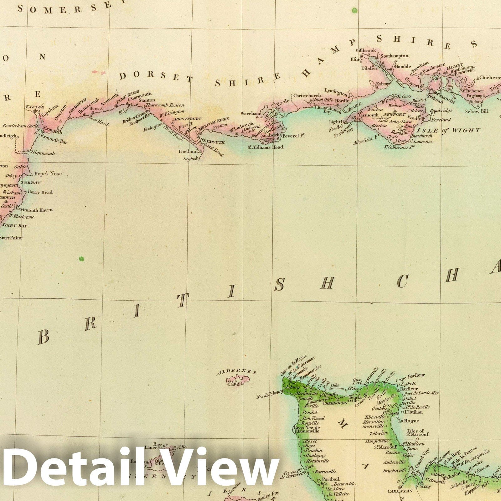 English Channel - Physical Map, 1814 - Historical Nautical Map Print