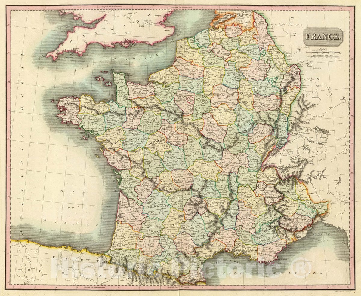 Historic Map : France. Engd. by Kirkwood & Son, Edinr. (Drawn & Engraved for Thomson's New General Atlas, 1817), 1817 Atlas - Vintage Wall Art