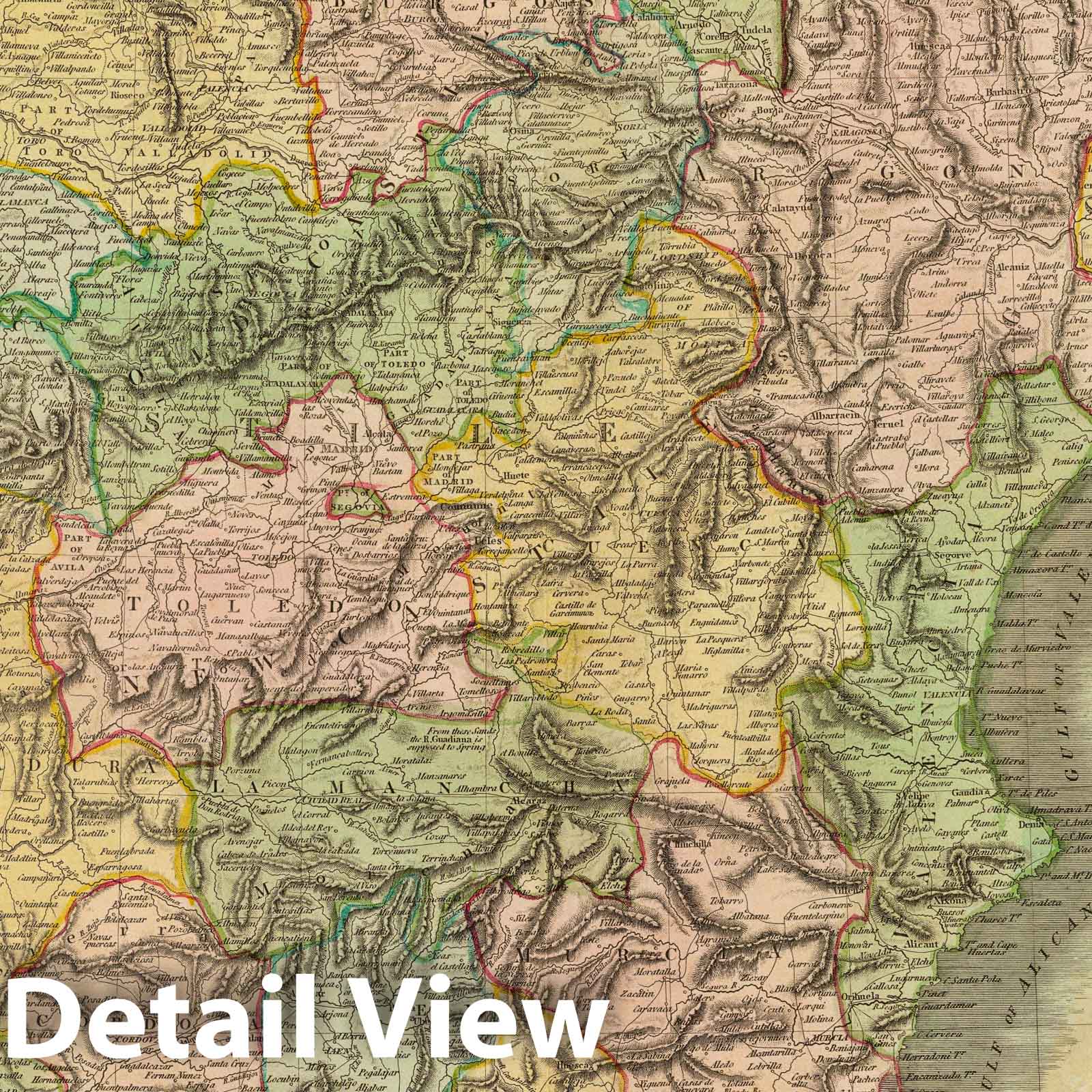 Spain and Portugal - Physical Map, 1815 - Historical Map Reproduction