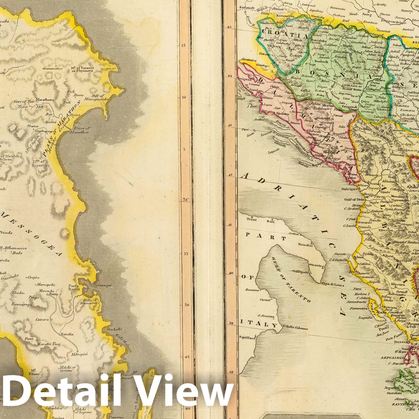 Attica and Turkey in Europe - Physical Map, 1815 - Historical Map Print