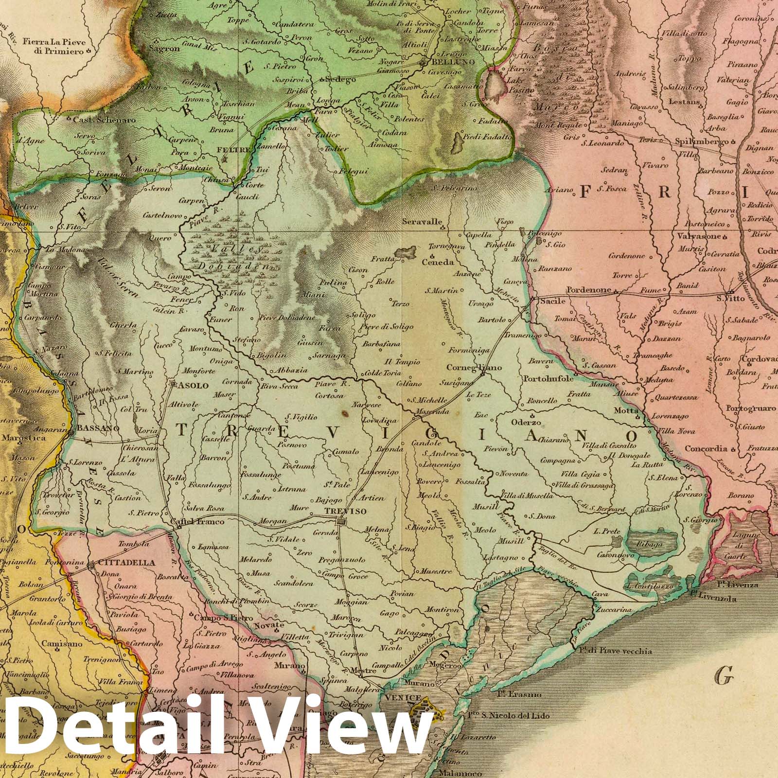 Venetian States, Italy - Physical Map, 1816 - Historical Map Print