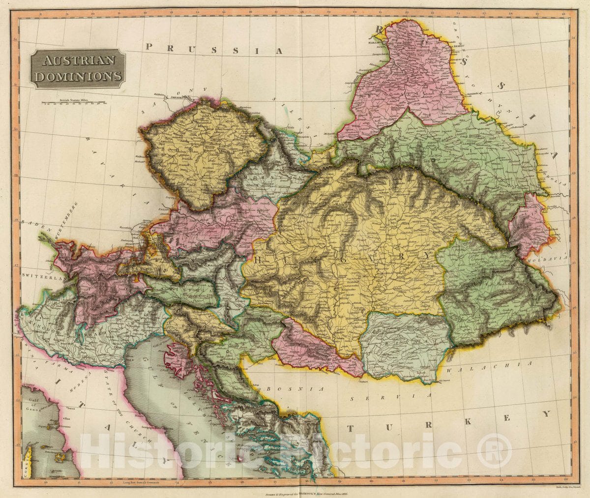Historic Map : Austrian Dominions. Neele, sculp, 352, Strand. Drawn & Engraved for Thomson's New General Atlas, 1816, 1816 Atlas - Vintage Wall Art