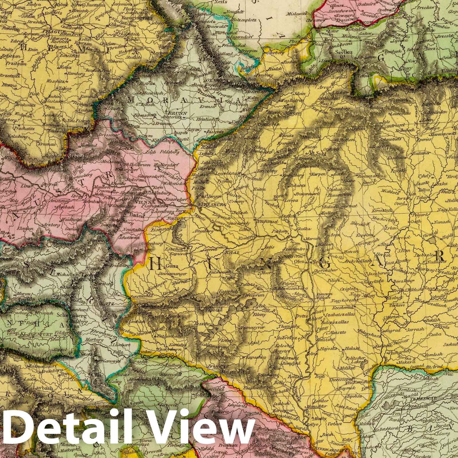 Austrian Dominions - Physical Map, 1816 - Historical Map Reproduction