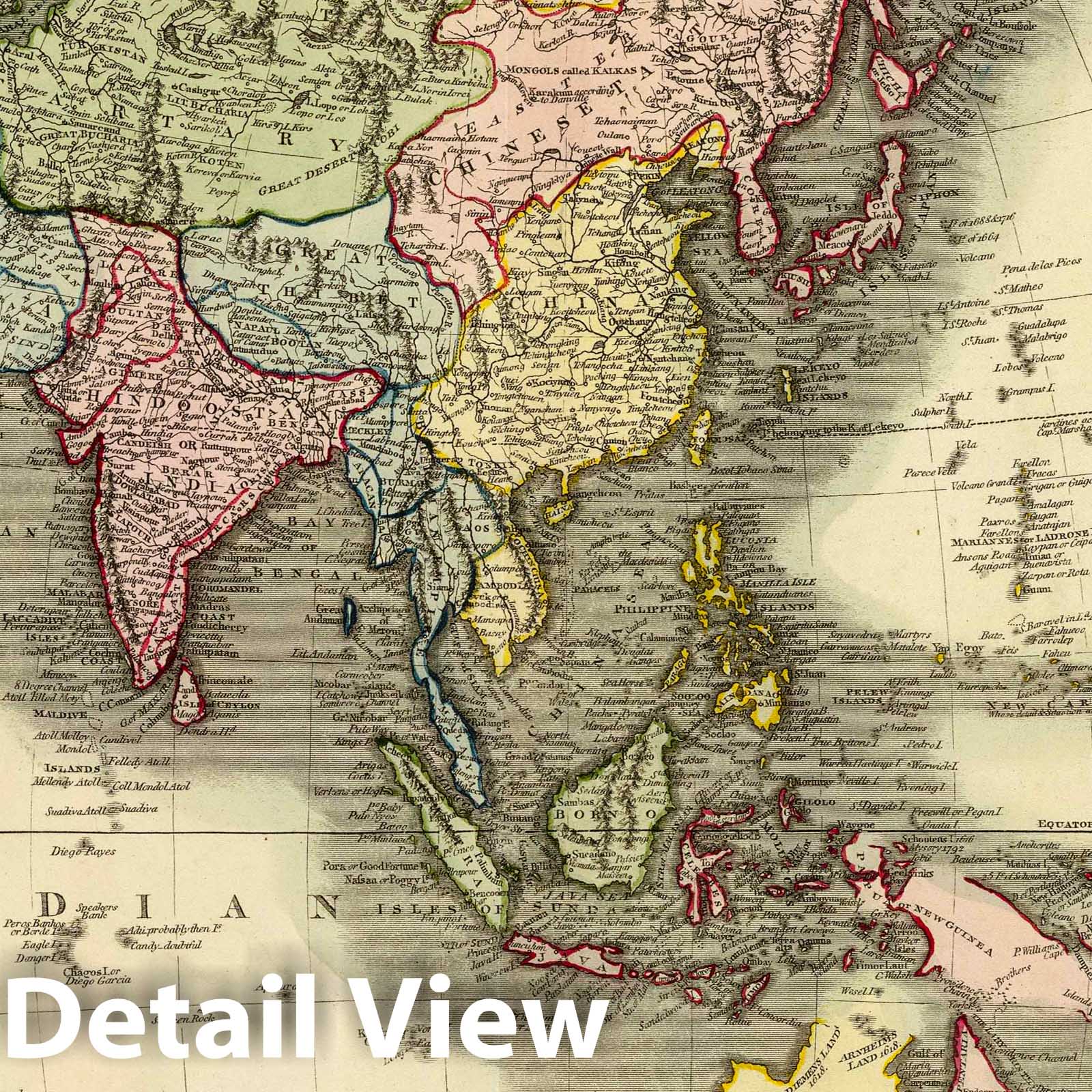 Asia - Physical Map, 1817 - Thomson's New General Atlas Historical Map Print