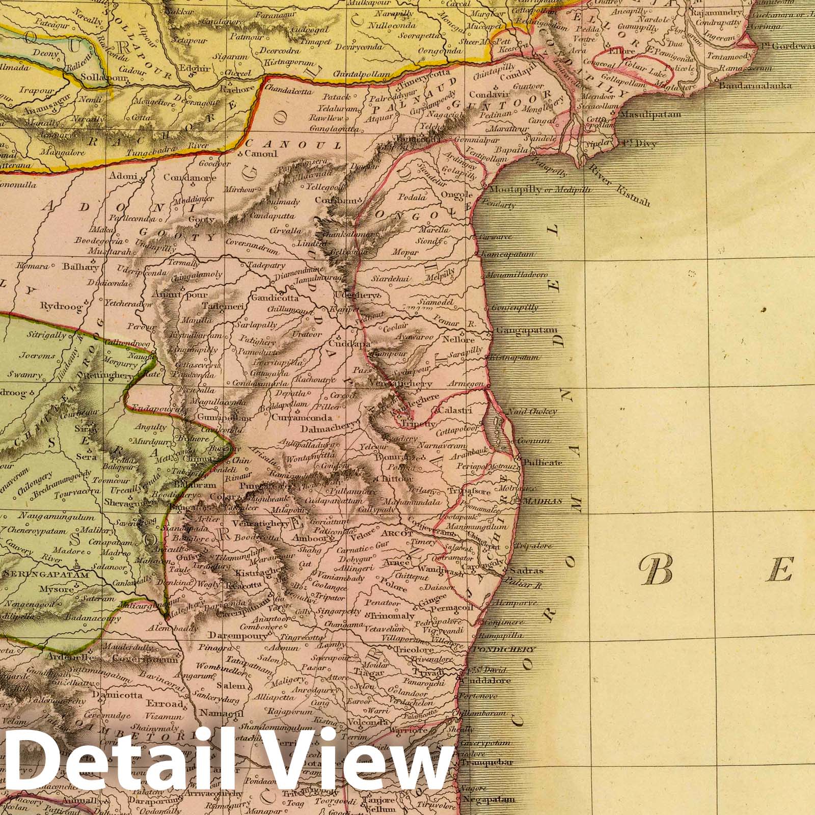 Southern India - Physical Map, 1816 - Historical Map Print