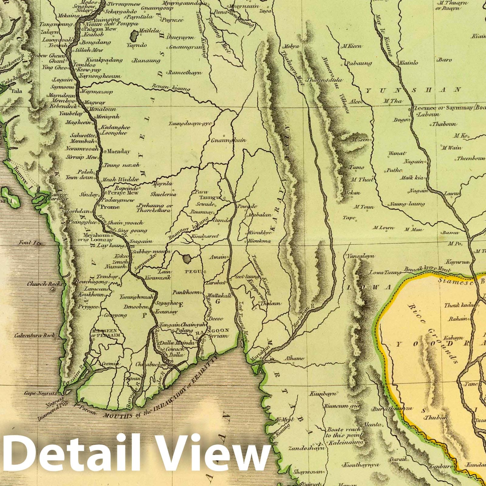 Burma, Thailand, and Southeast Asia - Physical Map, 1817 - Historical Map Print