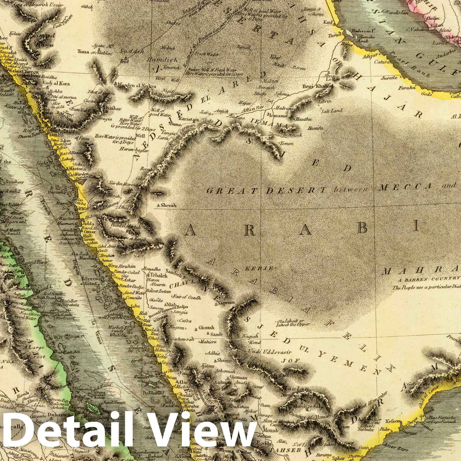 Arabia, Egypt, and Abyssinia - Physical Map, 1814 - Historical Map Print