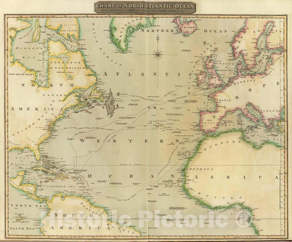 North Atlantic Ocean - Nautical Chart, 1817 - Historical Map Print