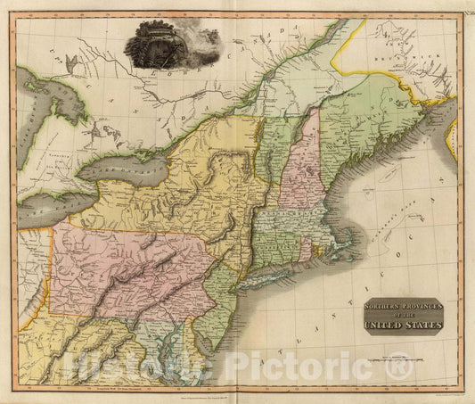 Historic Map : Northern provinces of the United States. (with view) The Great Falls of Niagara, 1817Vintage Wall Art