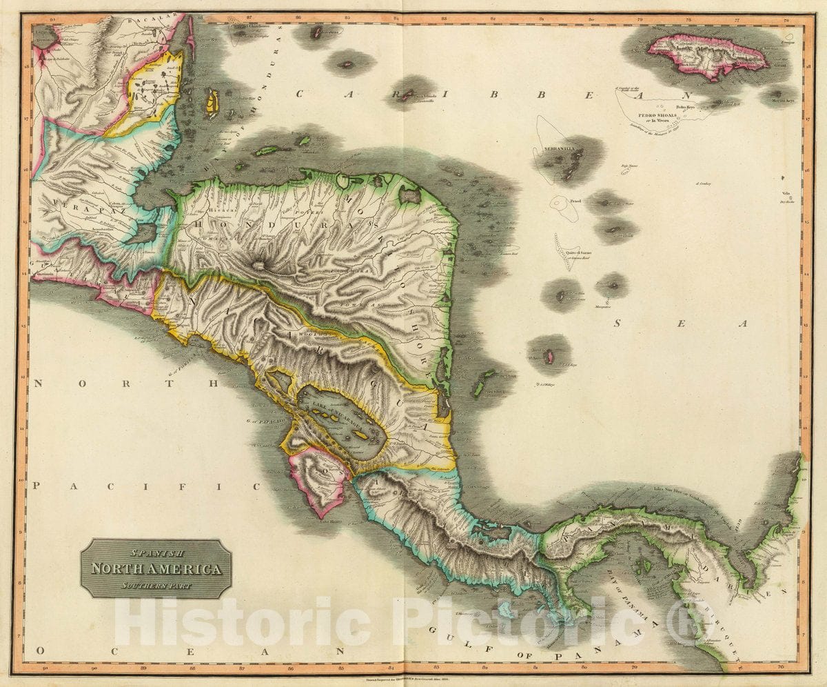 Historic Map : Spanish North America, Southern Part. Drawn & Engraved for Thomson's New General Atlas, 1816, 1816 Atlas - Vintage Wall Art