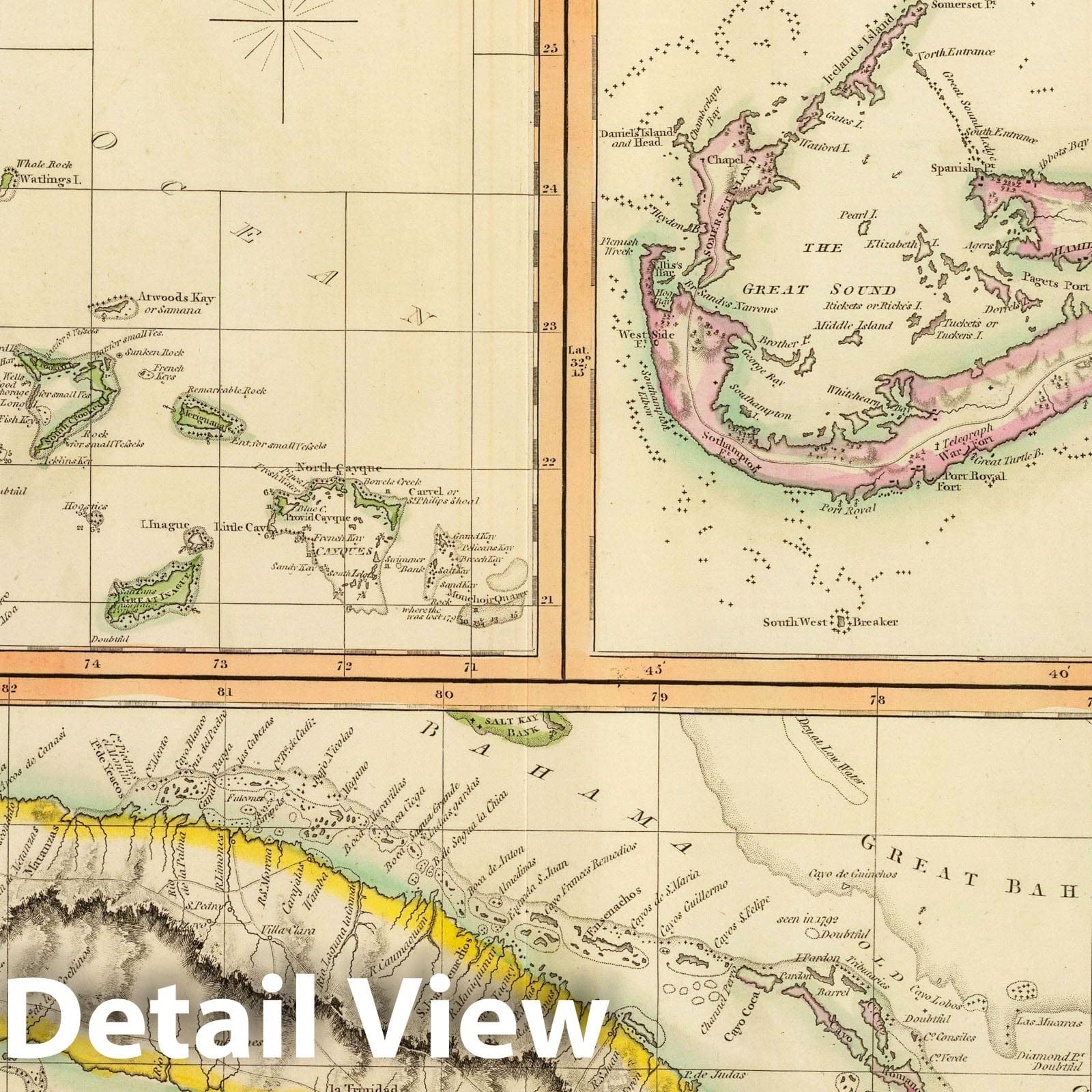 Cuba, Bahama Islands, and Bermuda - Nautical Chart, 1816 - Historical Map Print