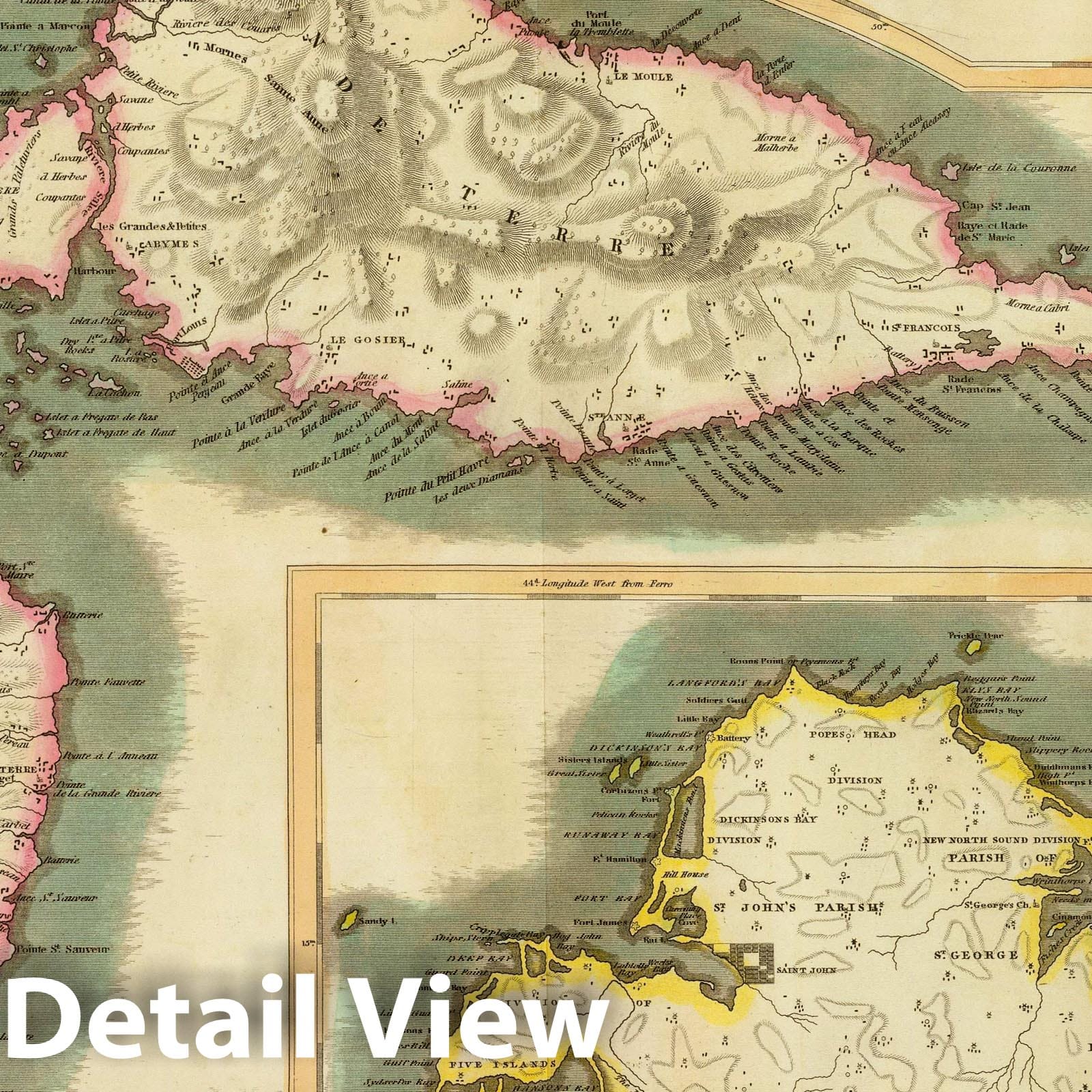 Guadeloupe, Marie-Galante, and Antigua - 1817 Historical Map Print