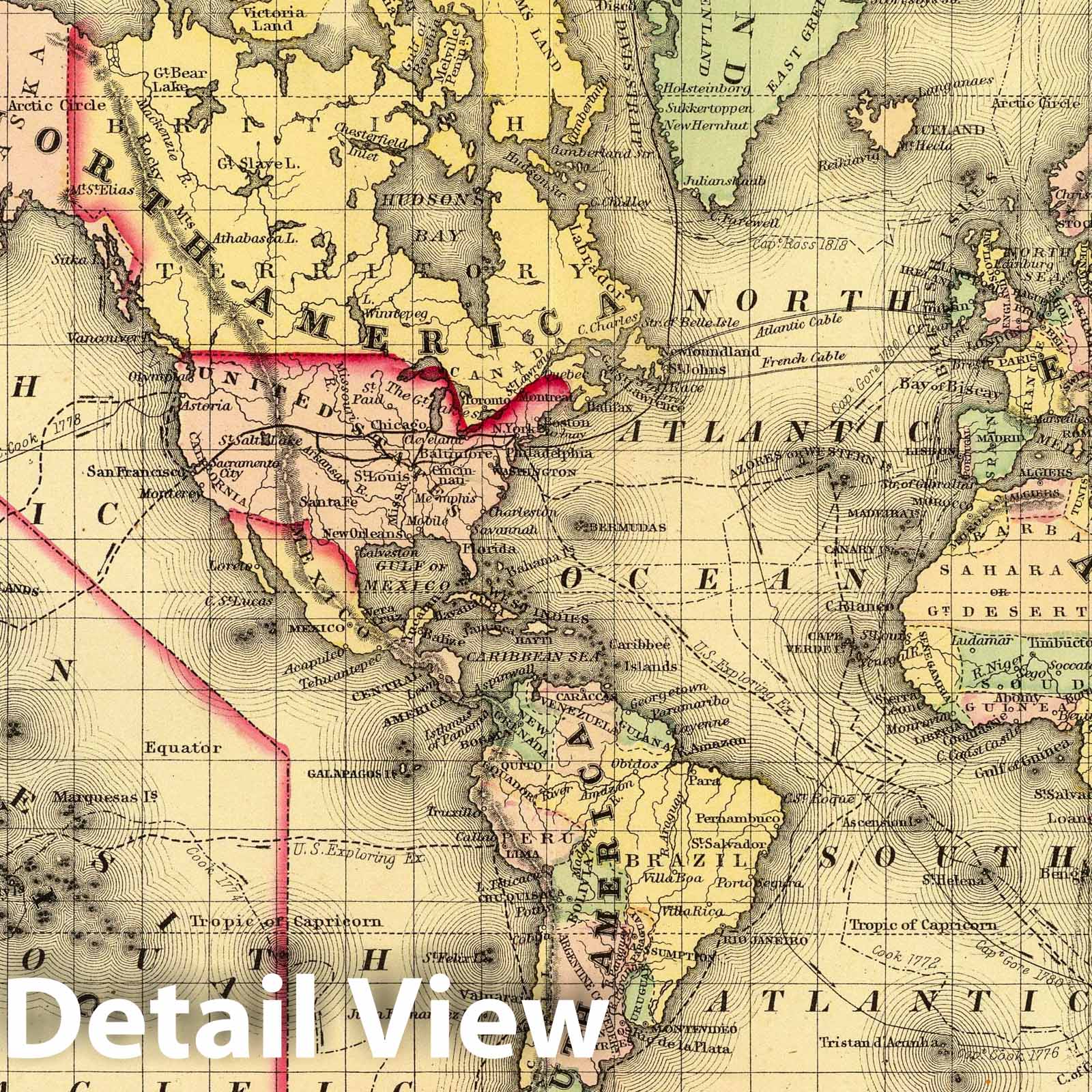 World Map 1873 - Hand-Colored Historical Map Print