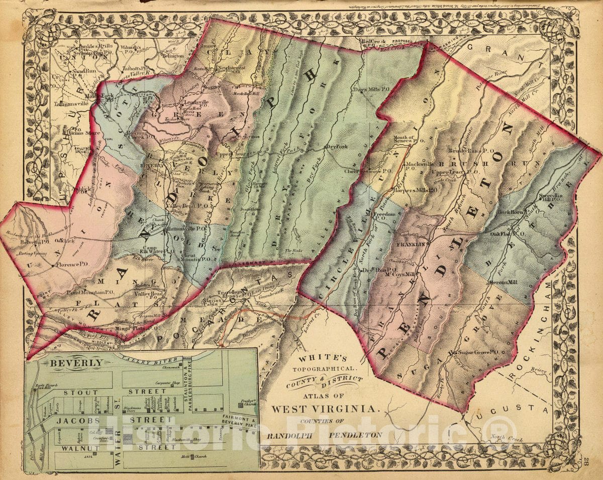 Historic Map : Randolph, Pendleton Counties, 1873 Atlas - Vintage Wall Art