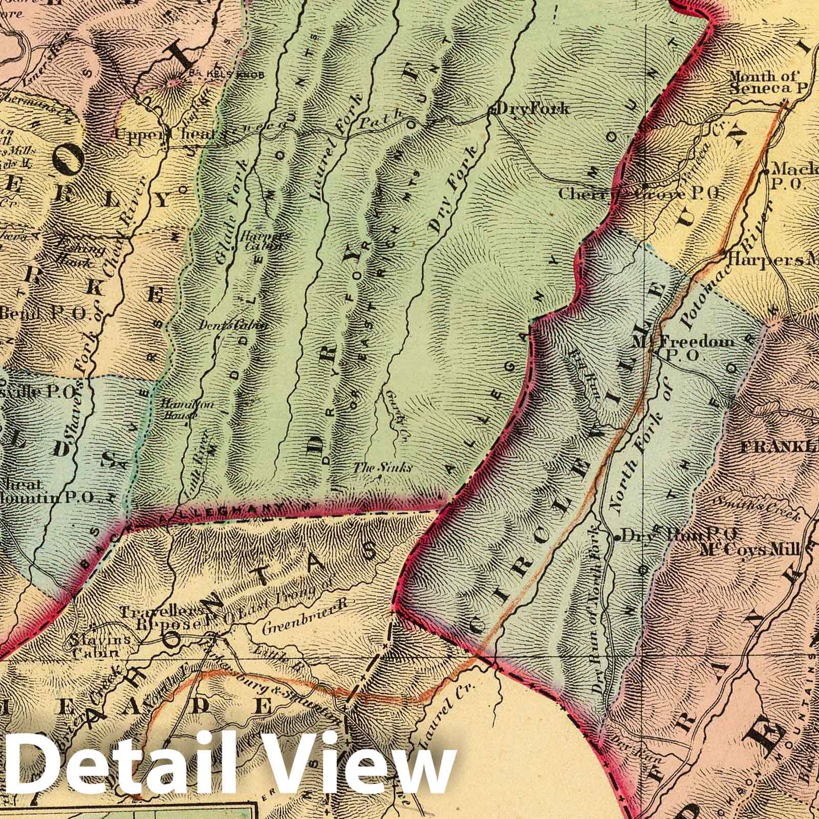 Randolph, Pendleton & Beverly Counties, West Virginia 1873 Historical Map Print