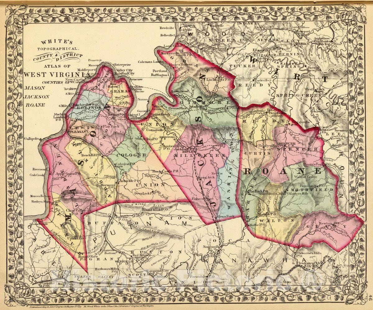Historic Map : Mason, Jackson, Roane Counties, 1873 Atlas - Vintage Wall Art