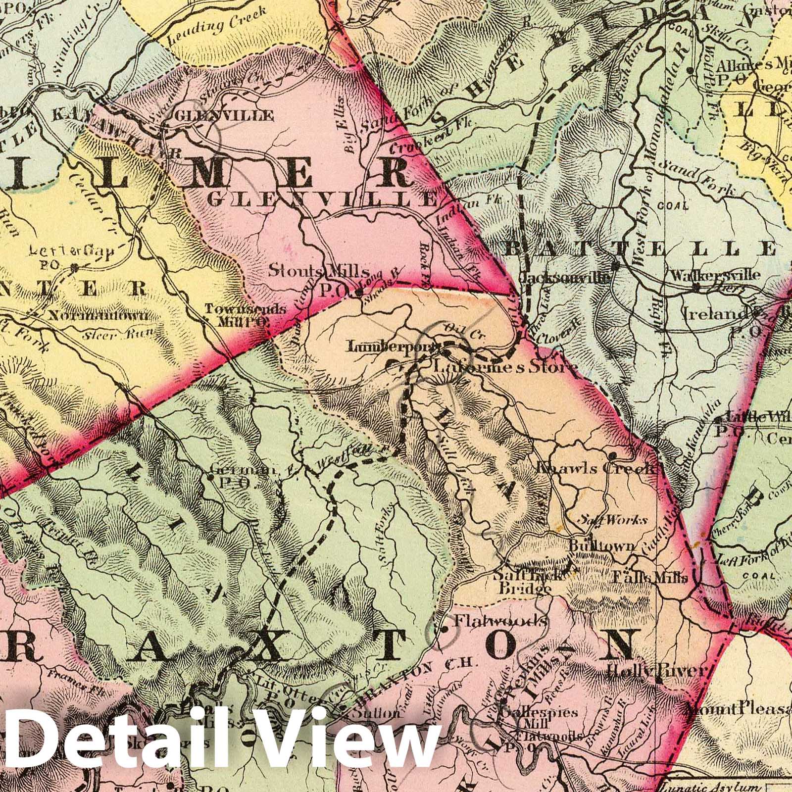 Calhoun, Gilmer, Braxton, Lewis, Upshur Counties, West Virginia - Railroad Map, 1873