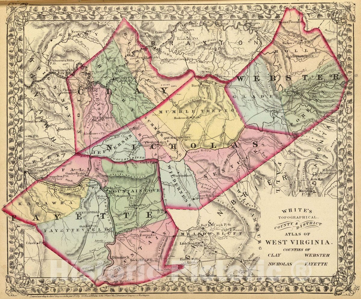 Historic Map : Clay, Webster, Nicholas, Fayette Counties, 1873 Atlas - Vintage Wall Art