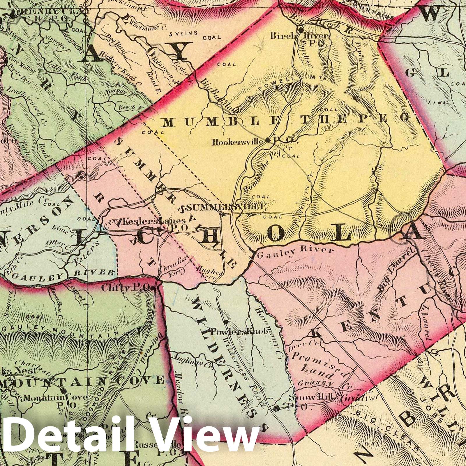 Clay, Webster, Nicholas, Fayette Counties, West Virginia - Railroad Map, 1873