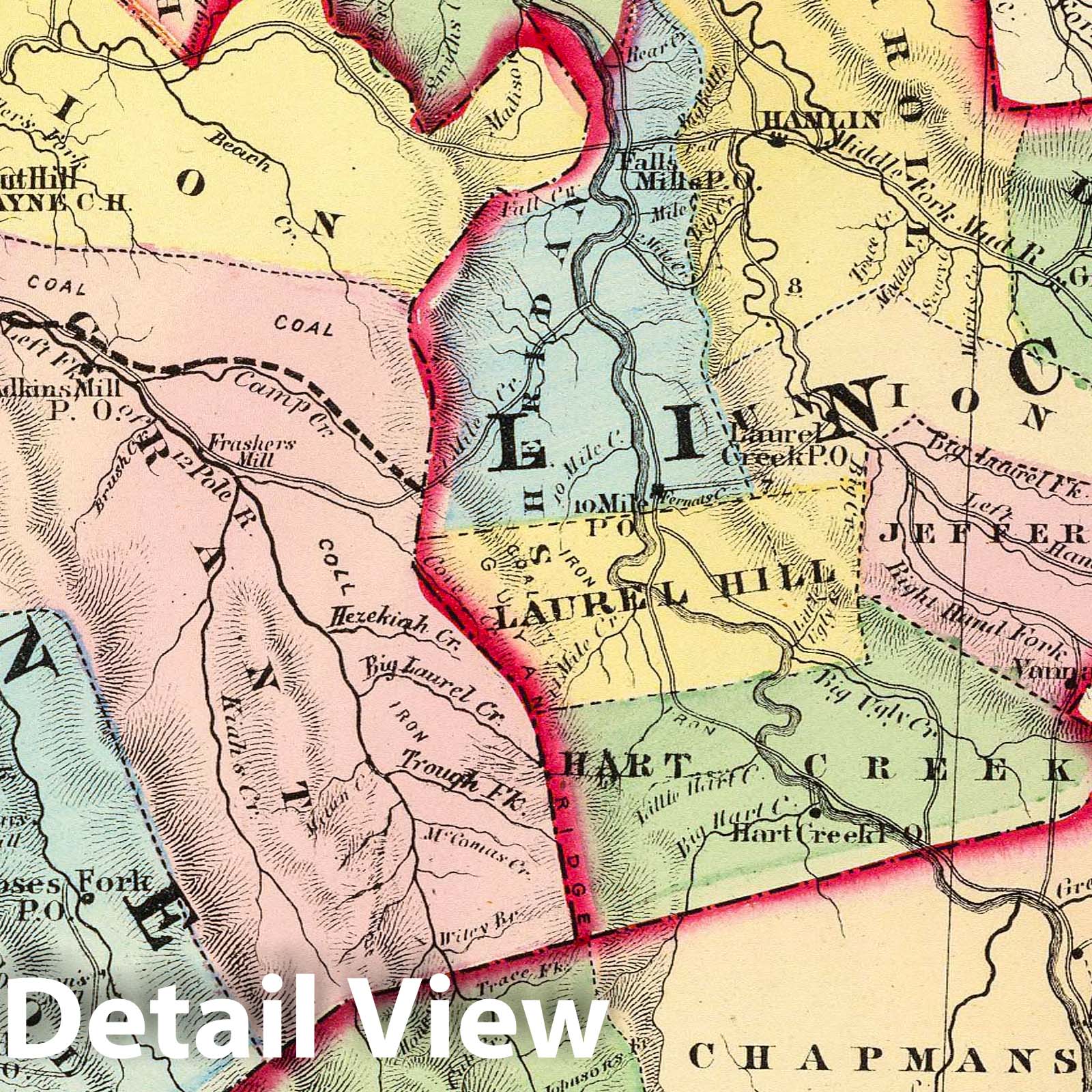 Cabell, Wayne, Lincoln, and Logan Counties, West Virginia - Railroad Map, 1873