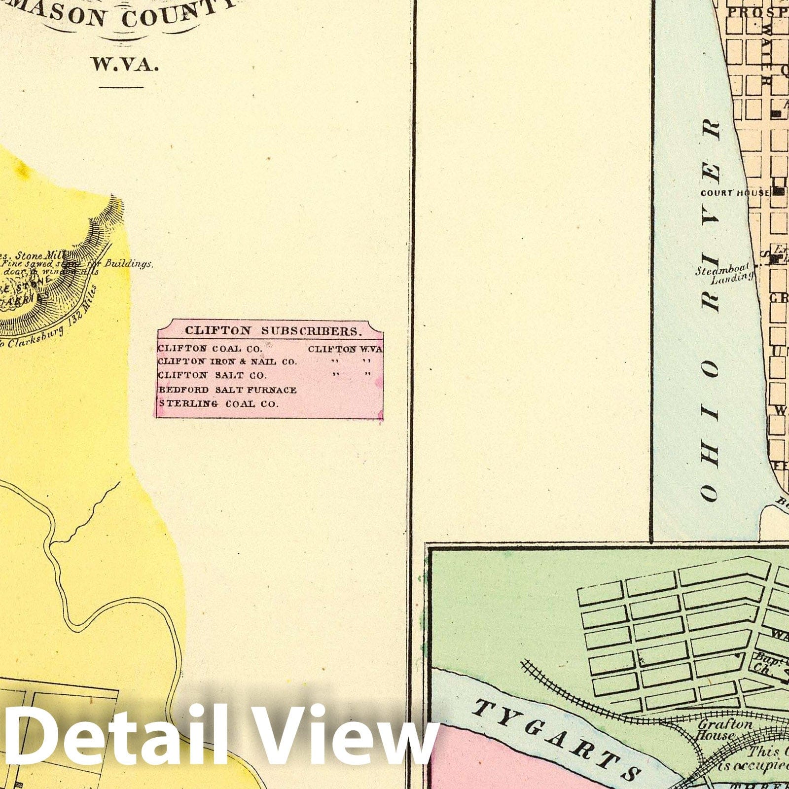 Point Pleasant, Mason County, West Virginia 1873 Historical Map Print