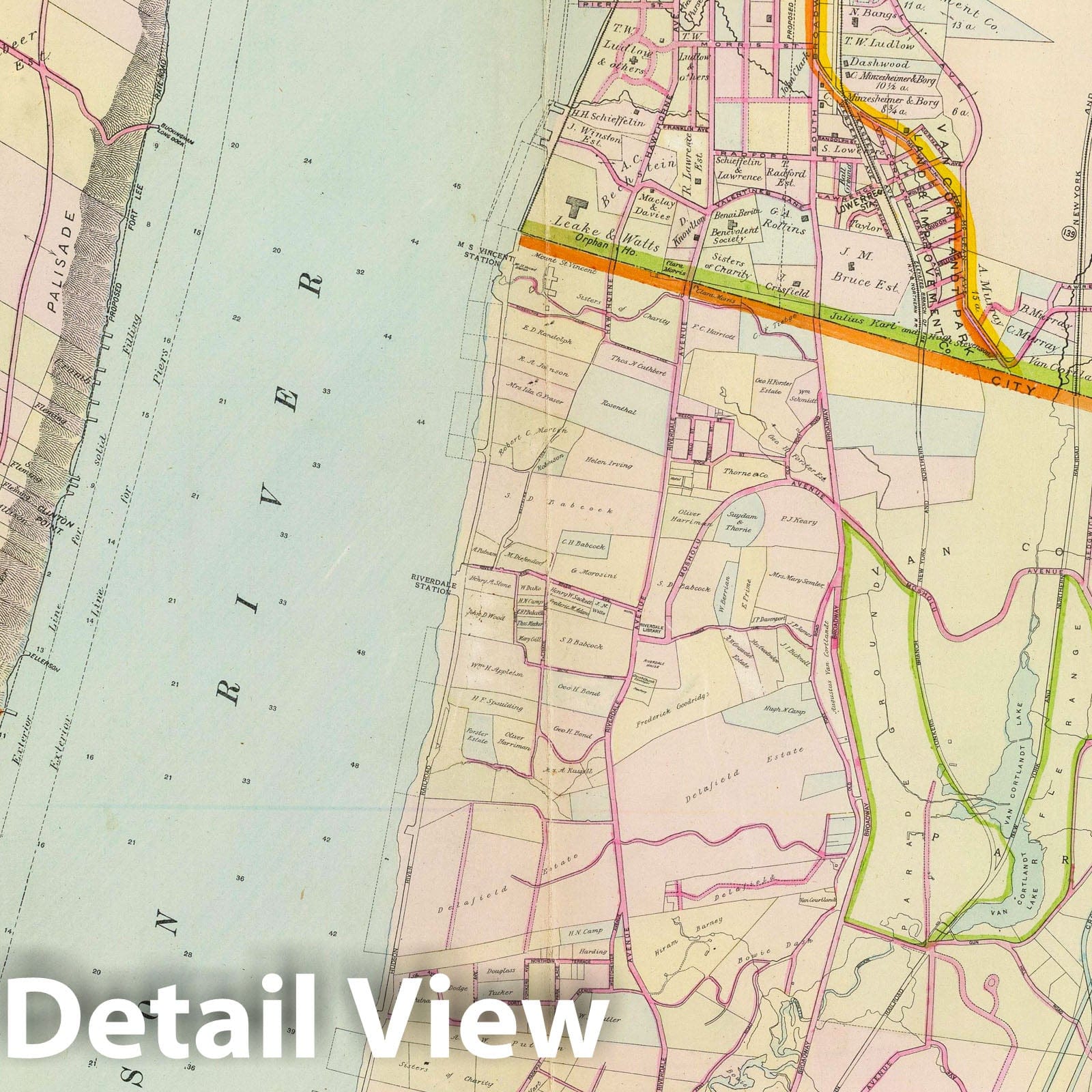 Historic Map : Portion of Yonkers and 24th Ward. Portion of Bergen County, N.J. Copyrighted, 1891, by Watson & Co, 1891 Atlas - Vintage Wall Art