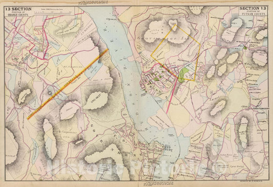 Historic Map : Portion of Orange County. Portion of Putnam County. Copyrighted, 1891, by Watson & Co, 1891 Atlas - Vintage Wall Art