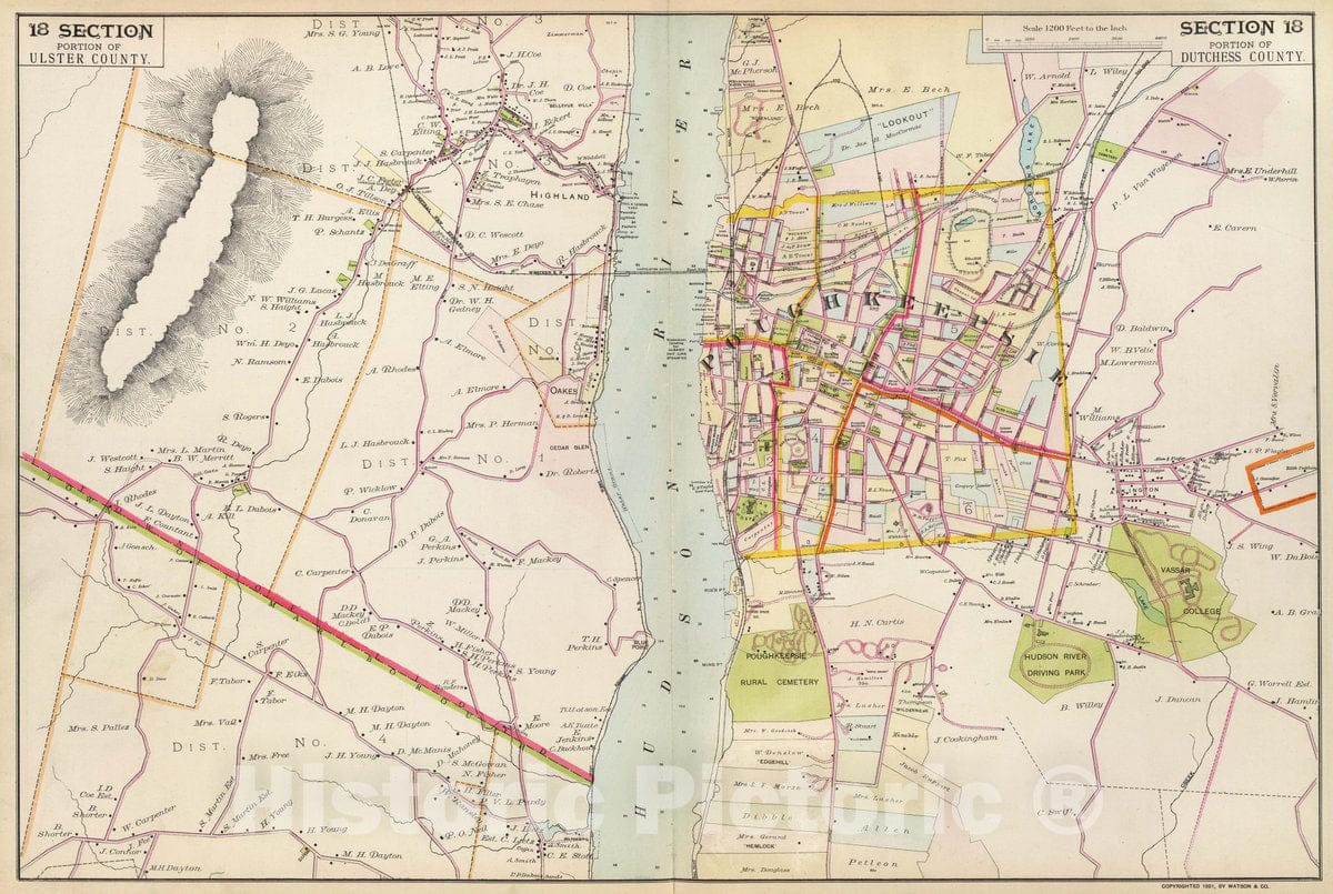 Historic Map : 18 Ulster, Dutchess Counties, 1891 Atlas - Vintage Wall Art