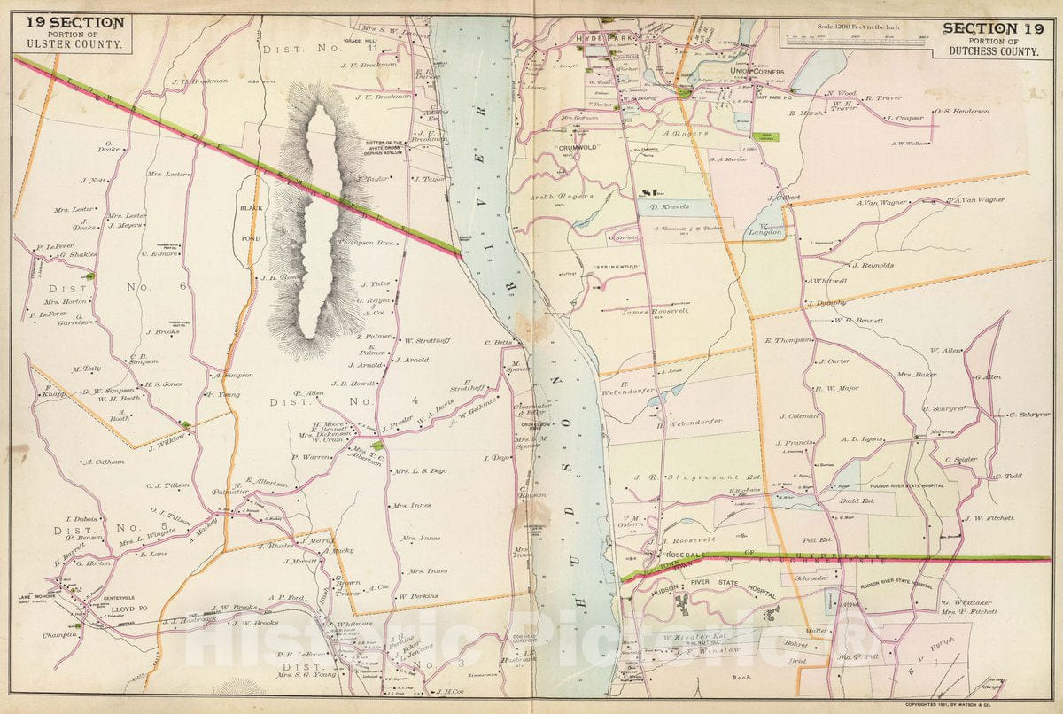 Historic Map : 19 Ulster, Dutchess Counties, 1891 Atlas - Vintage Wall Art
