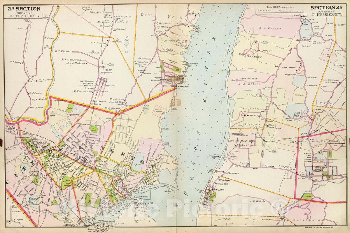 Kingston, Dutchess County, and Ulster County, New York - 1891 Nautical Chart Print
