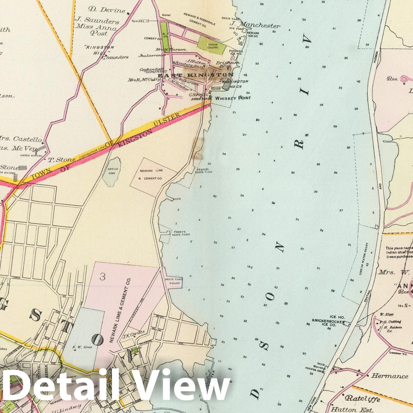 Kingston, Dutchess County, and Ulster County, New York - 1891 Nautical Chart Print