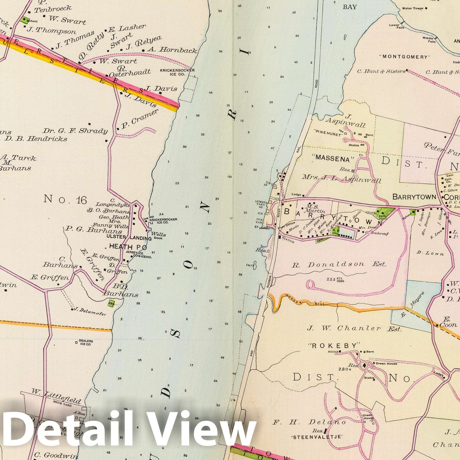 Barrytown and Red Hook, Dutchess County, New York - 1891 Nautical Chart Map Print