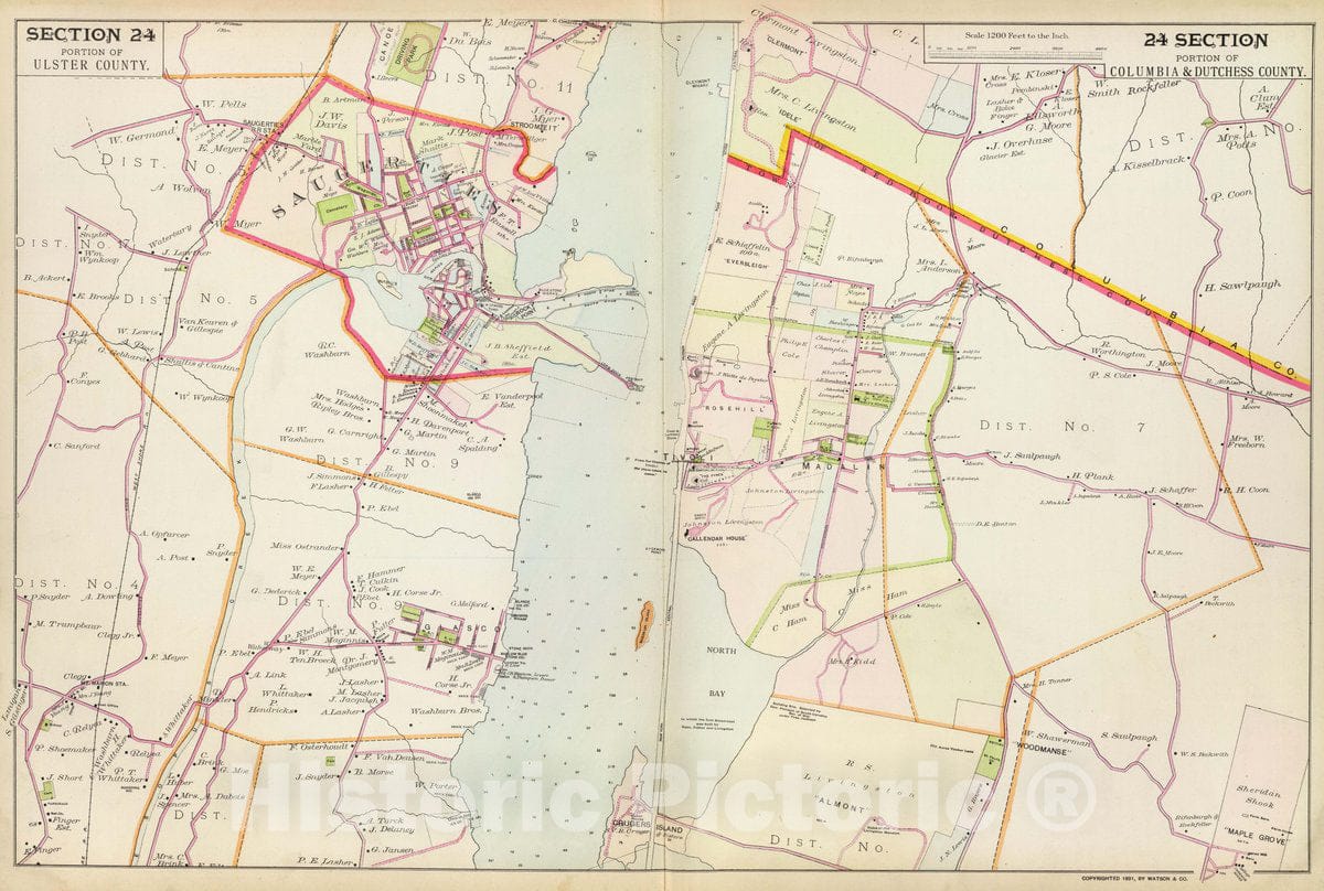 Historic Map : 1891 24 Ulster, Columbia, Dutchess Counties. - Vintage Wall Art