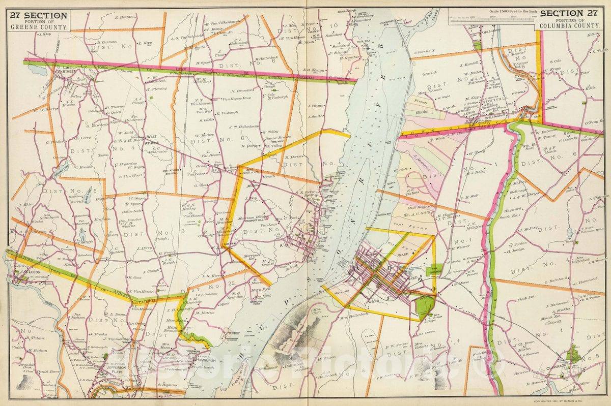 Historic Map : 27 Greene, Columbia Counties, 1891 Atlas - Vintage Wall Art