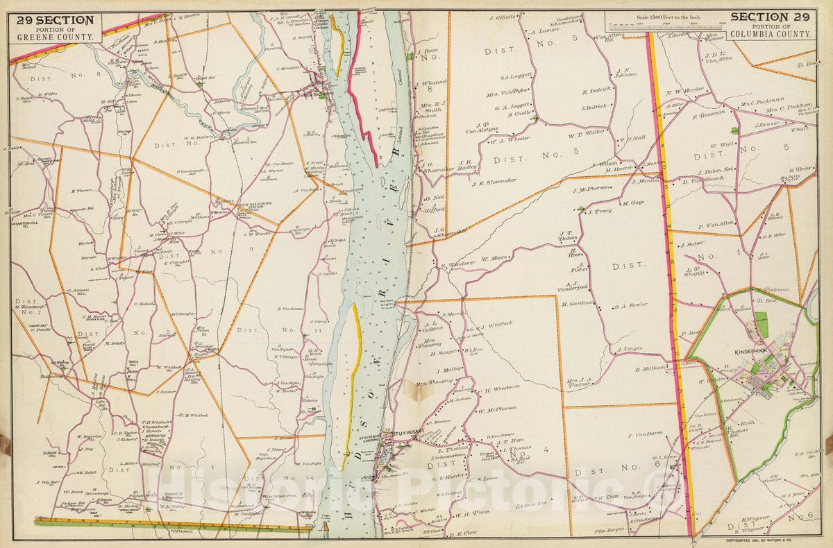 Historic Map : 29 Greene, Columbia Counties, 1891 Atlas - Vintage Wall Art