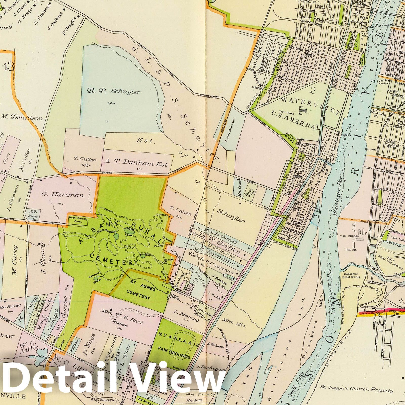 Albany and Rensselaer Counties, Troy, New York - 1891 Historical Map Print