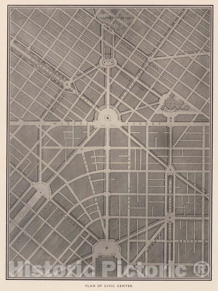 Historic Map : Plan of Civic Center. (by Daniel H. Burnham. Assisted by Edward H. Bennett. 1905), 1905 City Atlas - Vintage Wall Art