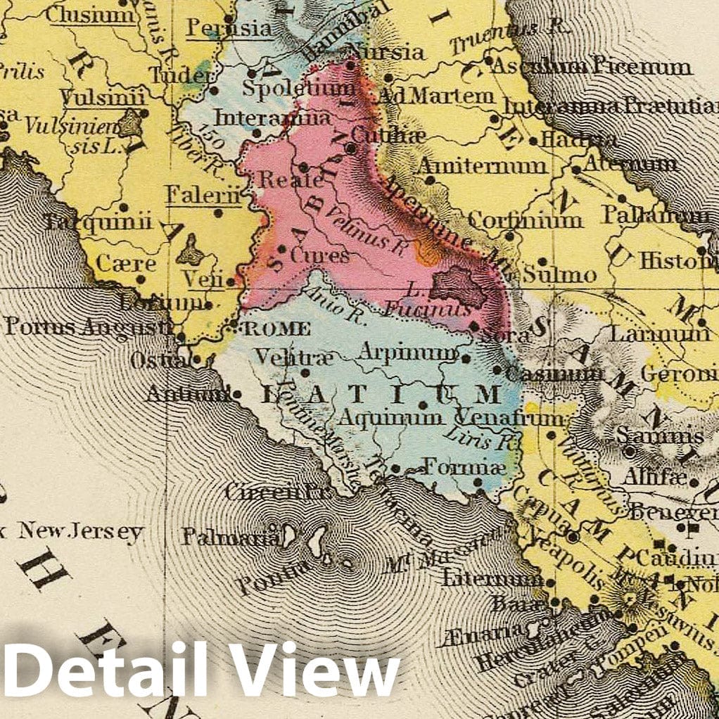 Ancient Italy with insets Plan of Ancient Rome, Vicinity of Ancient Rome, 1875 - Historical Map Print