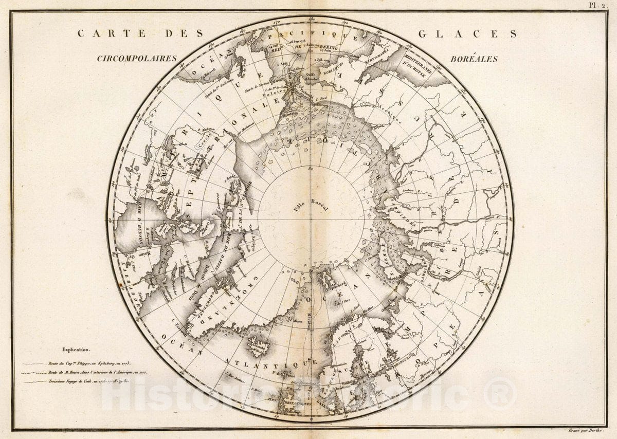 Historic Map : Carte des glaces boreales, 1827 Atlas - Vintage Wall Art