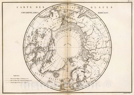 Historic Map : Carte des glaces boreales, 1827 Atlas - Vintage Wall Art