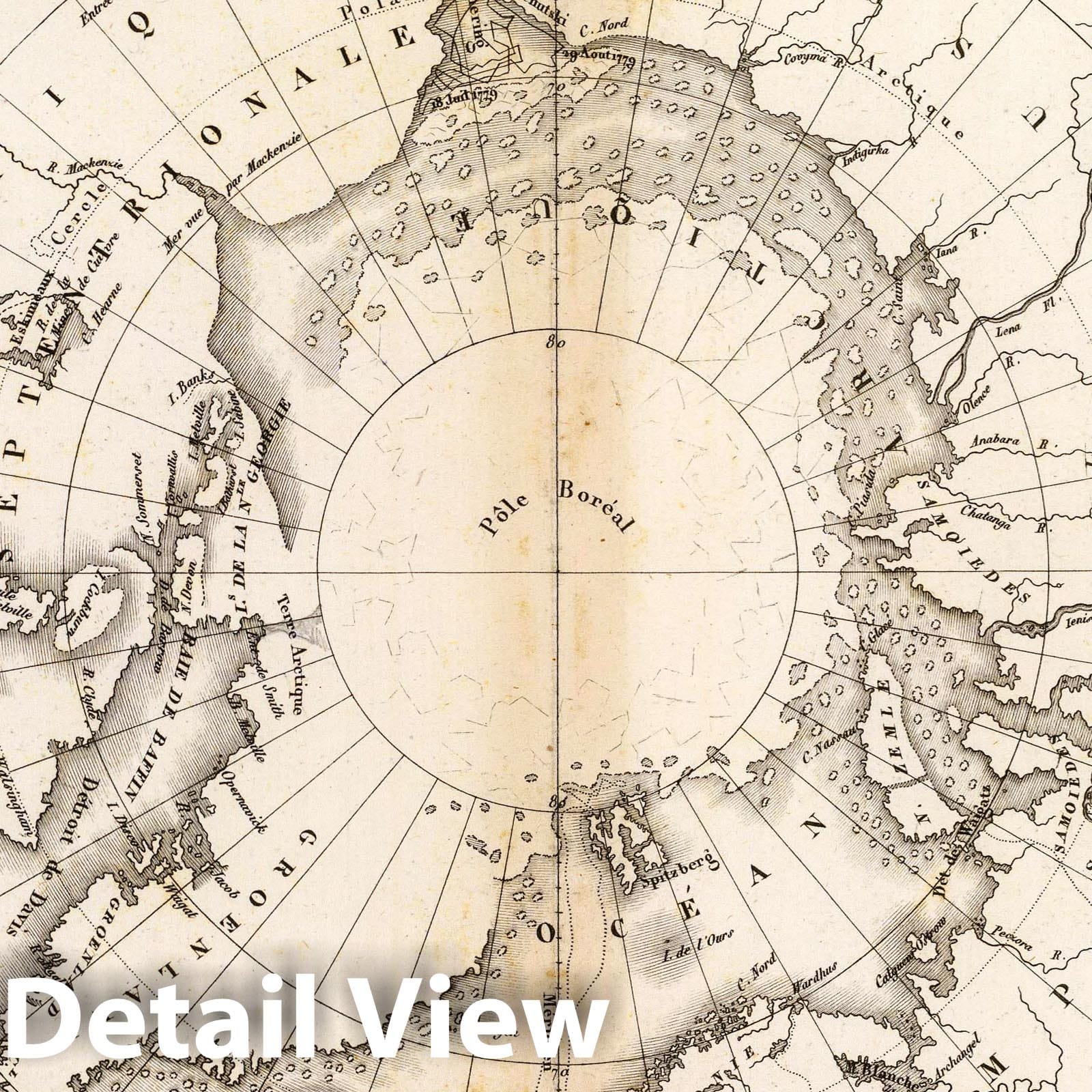 Circumpolar Ice, Northern Hemisphere - Physical Map, 1827 - Historical Map Print