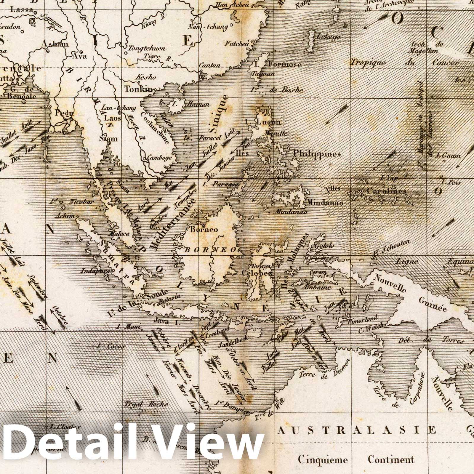 Wind Patterns: Asia, Indian Ocean, Pacific Ocean, Antarctic Ocean - 1827 Climate Map Print