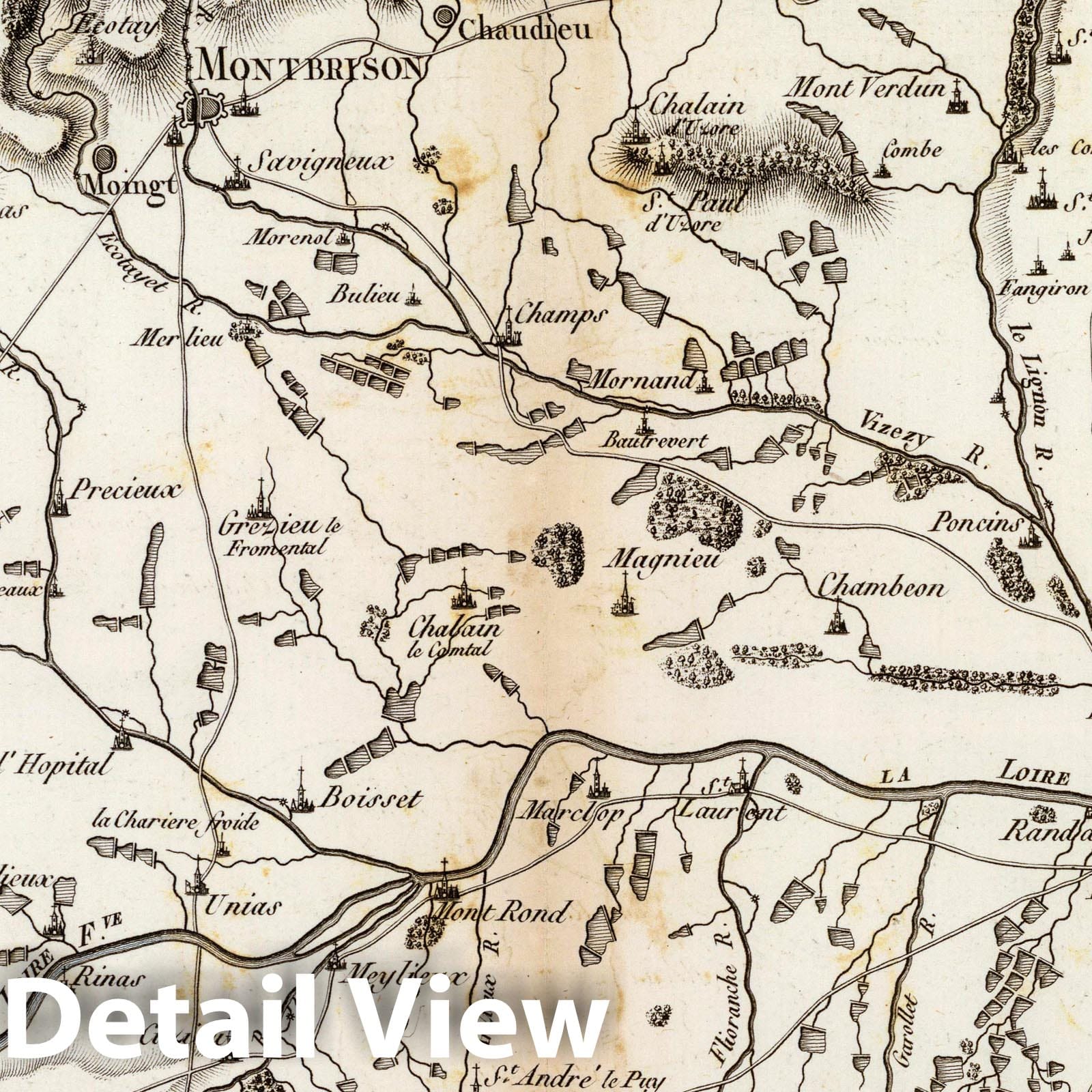 Montbrison Plain, Loire Valley, France, 1827 - Historical Topographic Map