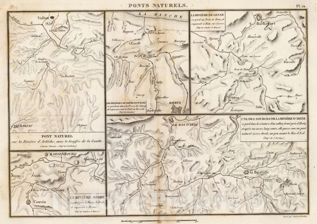 Historic Map : Belgium; France, Ponts naturels. Grave par Ambroise Tardieu, 1827 Atlas , Vintage Wall Art