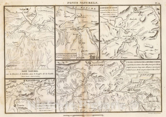Historic Map : Belgium; France, Ponts naturels. Grave par Ambroise Tardieu, 1827 Atlas , Vintage Wall Art