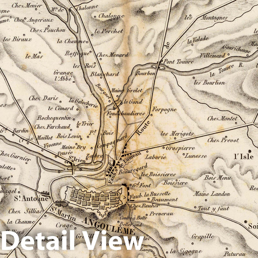 Historic Map : France, Angouleme Region , France Environs d'Angouleme, et Cours de la Touvre. Grave par Ambroise Tardieu, 1827 Atlas , Vintage Wall Art
