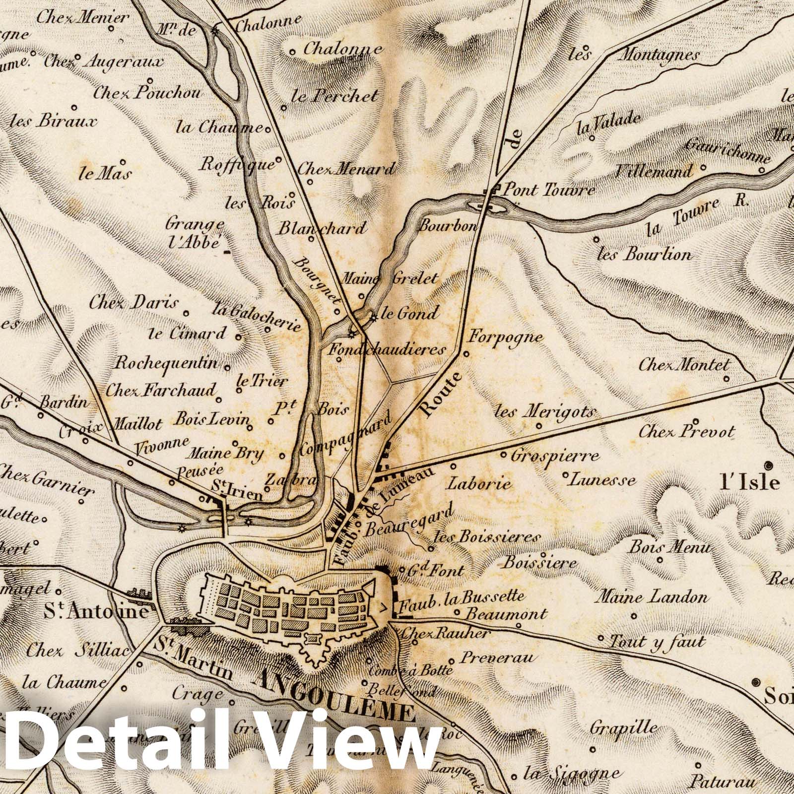 Environs of Angouleme, France - River Map, 1827 - Historical Map Print