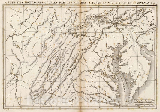 Historic Map : United States, Maryland, Carte des montagnes coupees par des rivieres, 1827 , Vintage Wall Art