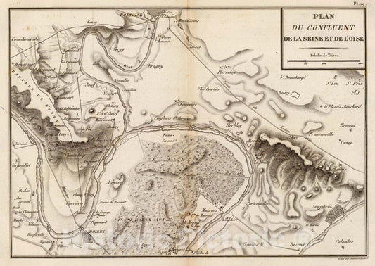 Historic Map : France, Oise River Valley , France Plan du confluent de la Seine et de l'Oise. Grave par Ambroise Tardieu, 1827 , Vintage Wall Art